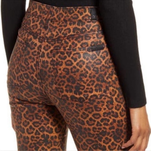 7 For All Mankind Anthropologie Leopard Print High Waist Slim Kick Jeans 28 - Picture 6 of 17